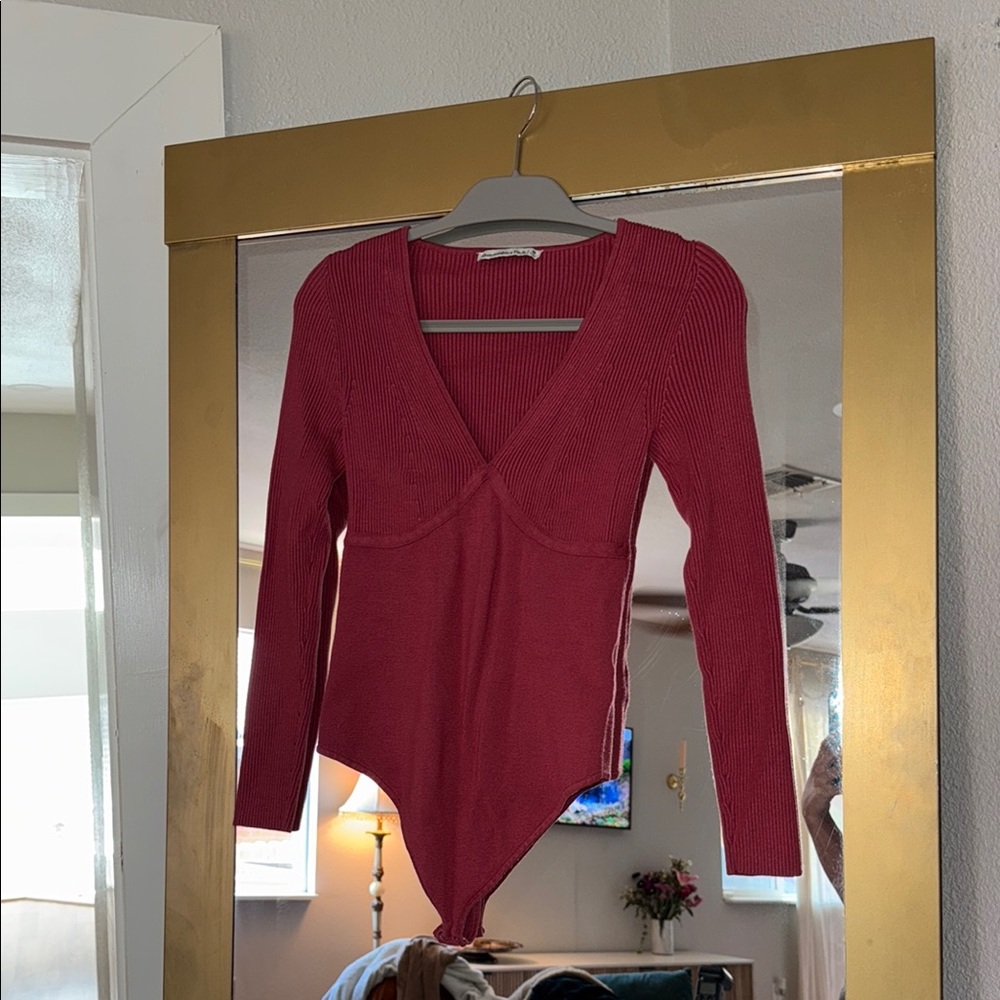 Red Asymmetrical 3/4 Sleeve Bodysuit